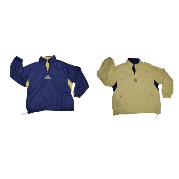Notre Dame Vtg P2 Reversible Beige Fleece Navy Blue Nylon Pullover Jacket XL - Picture 1 of 12